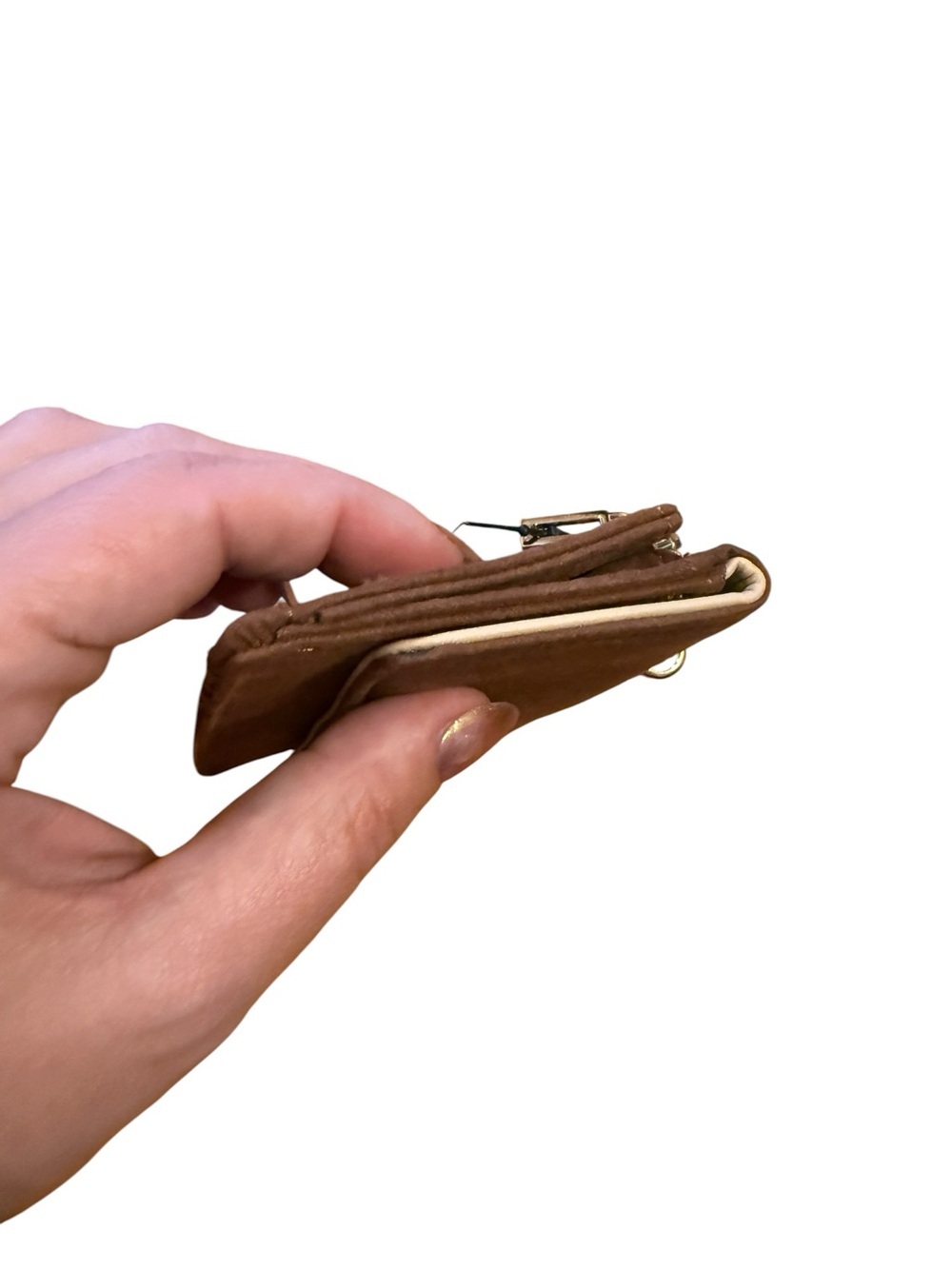Guess Tan Suede Keyring Card Wallet with Gold Hardware NWT - Picture 3 of 7